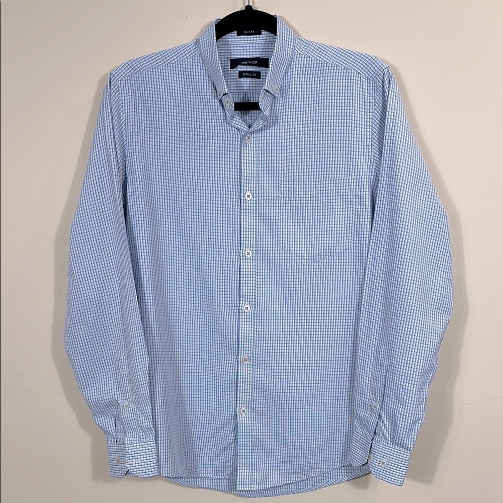 Mark Taylor Slim Fit Blue White Office Button Down Longsleeve Shirt Men Small 39